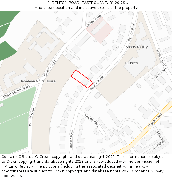 14, DENTON ROAD, EASTBOURNE, BN20 7SU: Location map and indicative extent of plot