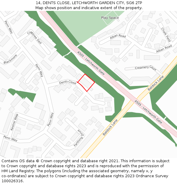 14, DENTS CLOSE, LETCHWORTH GARDEN CITY, SG6 2TP: Location map and indicative extent of plot