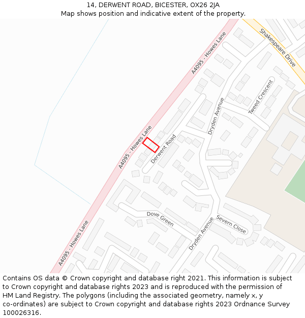 14, DERWENT ROAD, BICESTER, OX26 2JA: Location map and indicative extent of plot