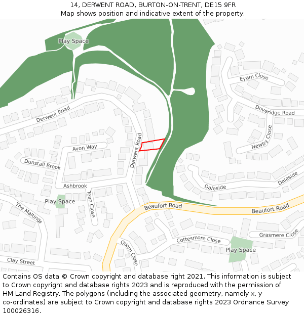 14, DERWENT ROAD, BURTON-ON-TRENT, DE15 9FR: Location map and indicative extent of plot