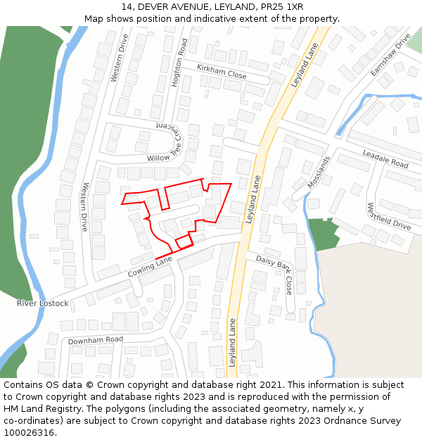 14, DEVER AVENUE, LEYLAND, PR25 1XR: Location map and indicative extent of plot