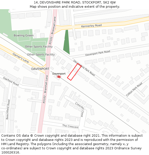 14, DEVONSHIRE PARK ROAD, STOCKPORT, SK2 6JW: Location map and indicative extent of plot