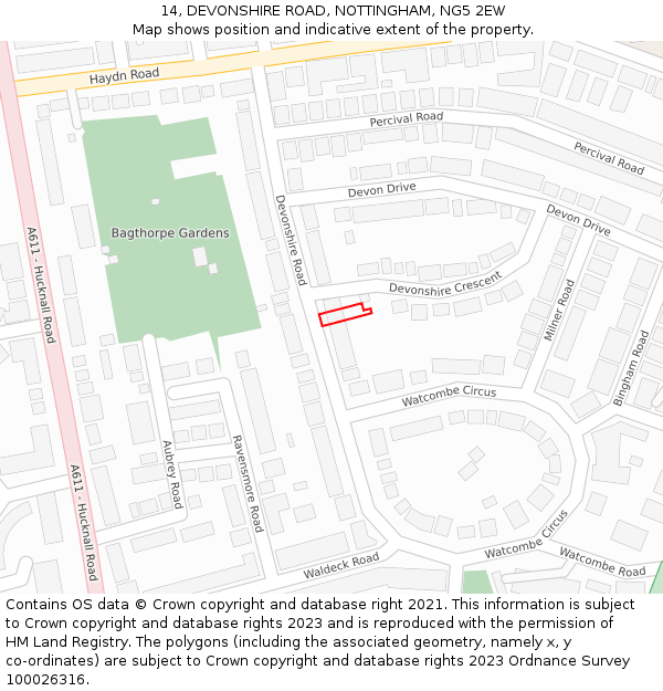 14, DEVONSHIRE ROAD, NOTTINGHAM, NG5 2EW: Location map and indicative extent of plot