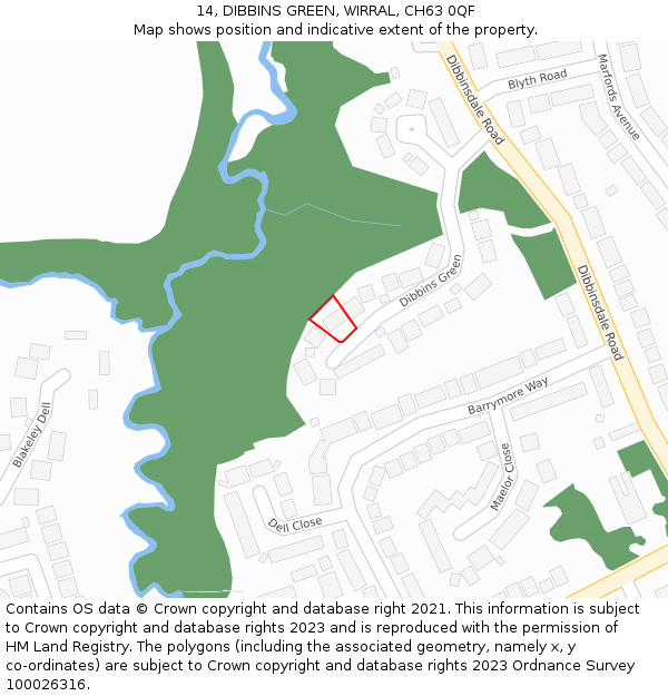 14, DIBBINS GREEN, WIRRAL, CH63 0QF: Location map and indicative extent of plot