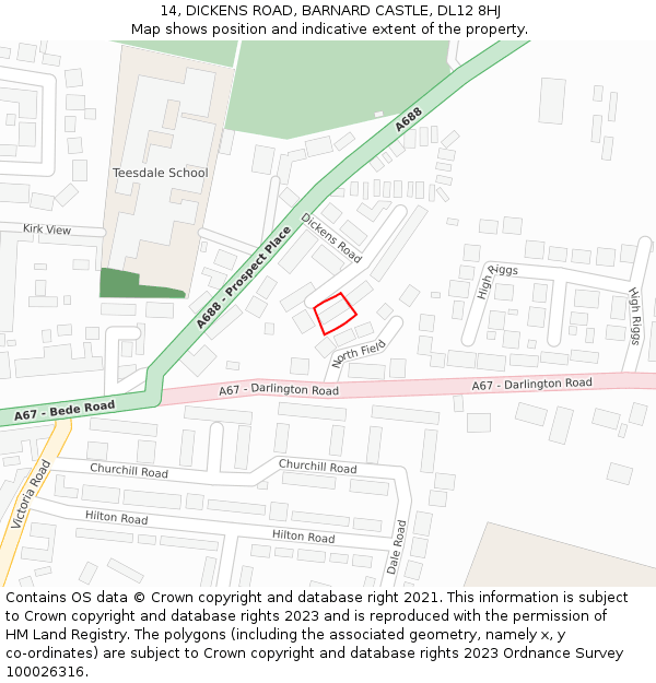 14, DICKENS ROAD, BARNARD CASTLE, DL12 8HJ: Location map and indicative extent of plot