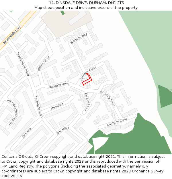 14, DINSDALE DRIVE, DURHAM, DH1 2TS: Location map and indicative extent of plot