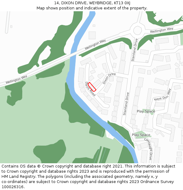 14, DIXON DRIVE, WEYBRIDGE, KT13 0XJ: Location map and indicative extent of plot