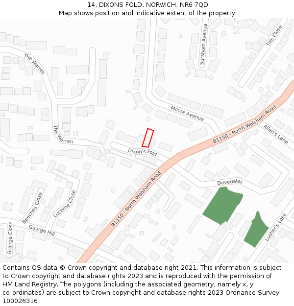 14, DIXONS FOLD, NORWICH, NR6 7QD: Location map and indicative extent of plot