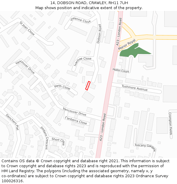 14, DOBSON ROAD, CRAWLEY, RH11 7UH: Location map and indicative extent of plot