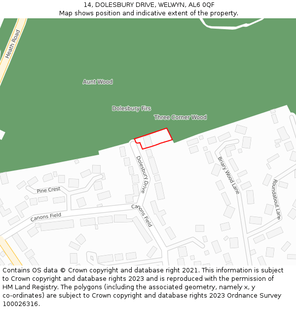 14, DOLESBURY DRIVE, WELWYN, AL6 0QF: Location map and indicative extent of plot