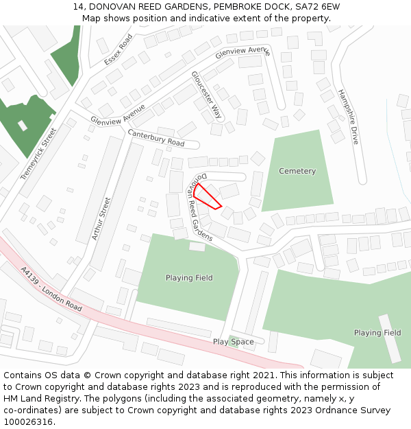 14, DONOVAN REED GARDENS, PEMBROKE DOCK, SA72 6EW: Location map and indicative extent of plot