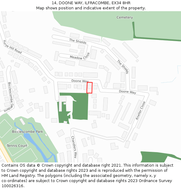 14, DOONE WAY, ILFRACOMBE, EX34 8HR: Location map and indicative extent of plot