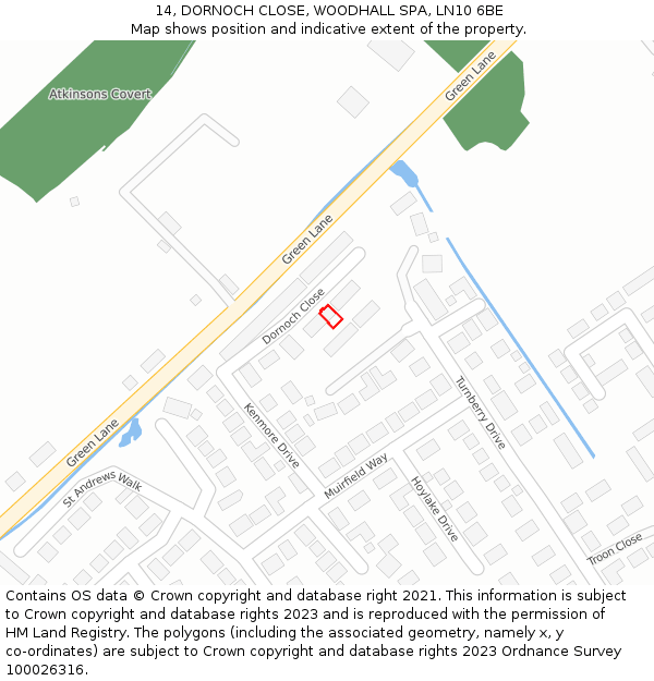 14, DORNOCH CLOSE, WOODHALL SPA, LN10 6BE: Location map and indicative extent of plot