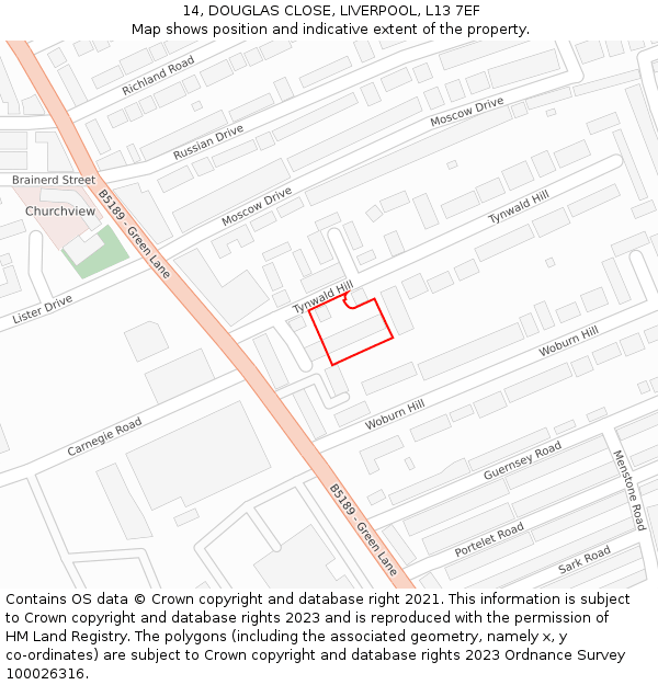 14, DOUGLAS CLOSE, LIVERPOOL, L13 7EF: Location map and indicative extent of plot