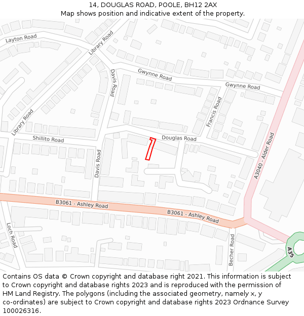14, DOUGLAS ROAD, POOLE, BH12 2AX: Location map and indicative extent of plot