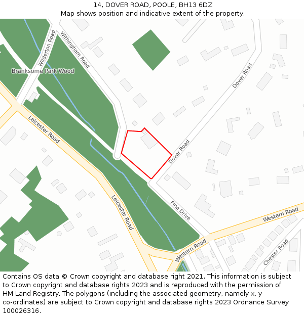 14, DOVER ROAD, POOLE, BH13 6DZ: Location map and indicative extent of plot