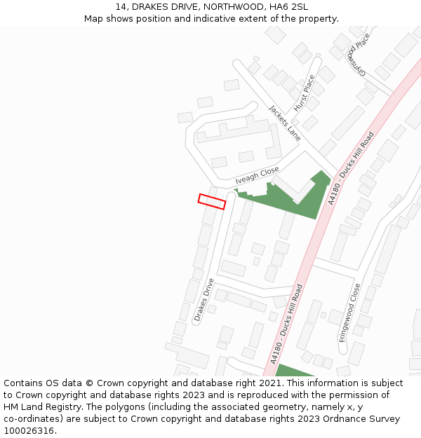 14, DRAKES DRIVE, NORTHWOOD, HA6 2SL: Location map and indicative extent of plot