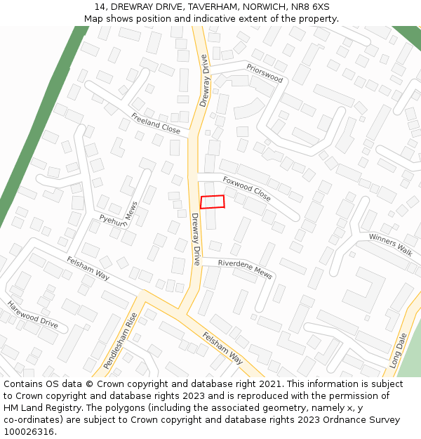 14, DREWRAY DRIVE, TAVERHAM, NORWICH, NR8 6XS: Location map and indicative extent of plot