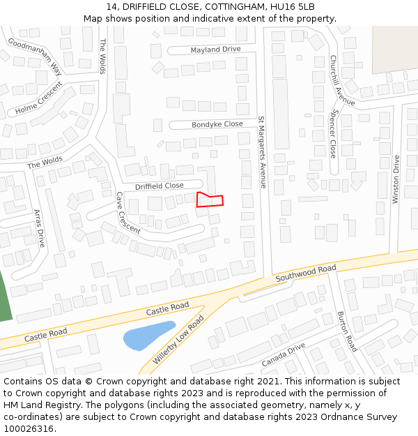 14, DRIFFIELD CLOSE, COTTINGHAM, HU16 5LB: Location map and indicative extent of plot