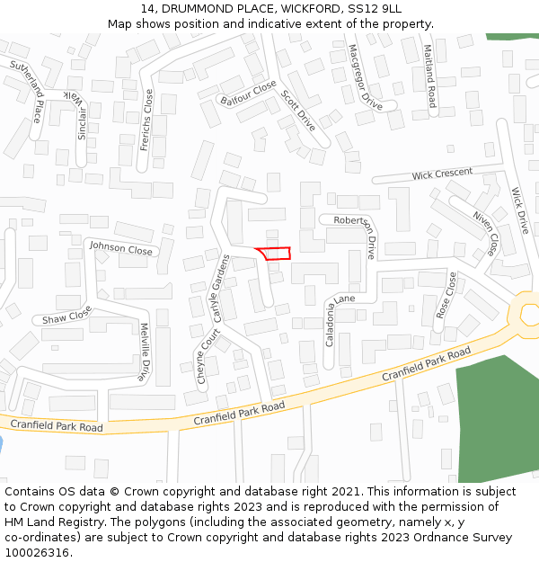14, DRUMMOND PLACE, WICKFORD, SS12 9LL: Location map and indicative extent of plot