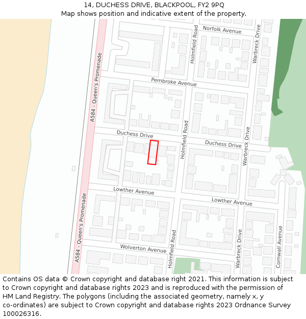 14, DUCHESS DRIVE, BLACKPOOL, FY2 9PQ: Location map and indicative extent of plot