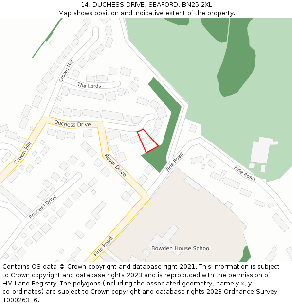 14, DUCHESS DRIVE, SEAFORD, BN25 2XL: Location map and indicative extent of plot