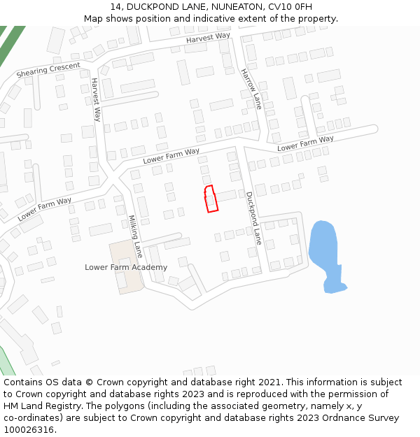 14, DUCKPOND LANE, NUNEATON, CV10 0FH: Location map and indicative extent of plot