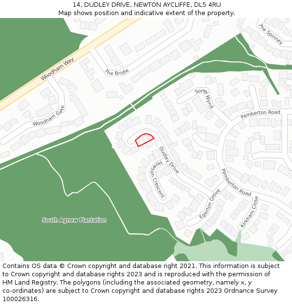 14, DUDLEY DRIVE, NEWTON AYCLIFFE, DL5 4RU: Location map and indicative extent of plot