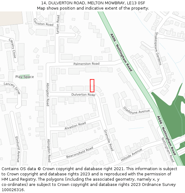 14, DULVERTON ROAD, MELTON MOWBRAY, LE13 0SF: Location map and indicative extent of plot