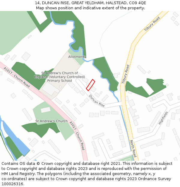 14, DUNCAN RISE, GREAT YELDHAM, HALSTEAD, CO9 4QE: Location map and indicative extent of plot