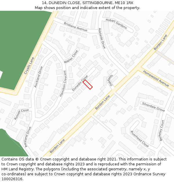14, DUNEDIN CLOSE, SITTINGBOURNE, ME10 1RX: Location map and indicative extent of plot