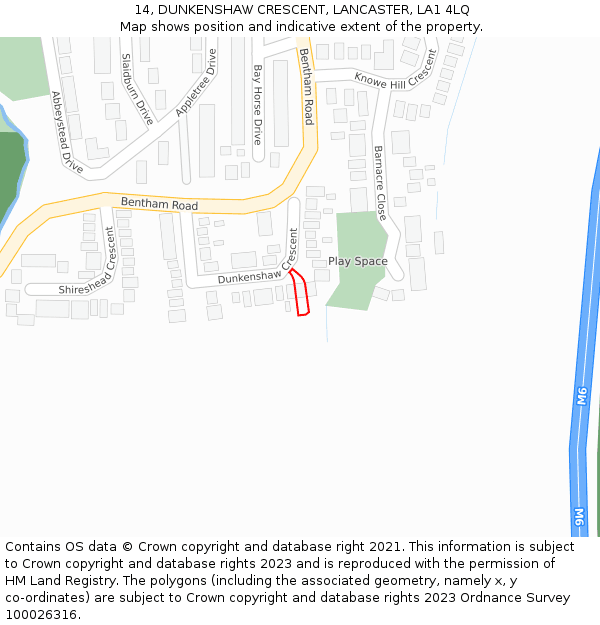 14, DUNKENSHAW CRESCENT, LANCASTER, LA1 4LQ: Location map and indicative extent of plot