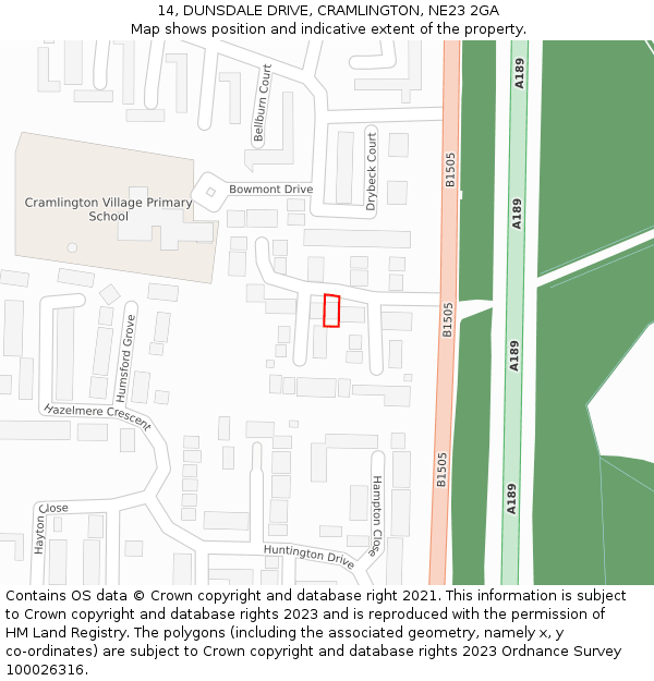 14, DUNSDALE DRIVE, CRAMLINGTON, NE23 2GA: Location map and indicative extent of plot