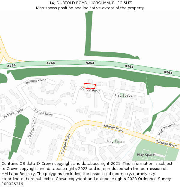 14, DURFOLD ROAD, HORSHAM, RH12 5HZ: Location map and indicative extent of plot