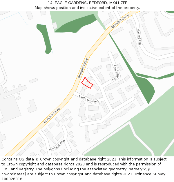 14, EAGLE GARDENS, BEDFORD, MK41 7FE: Location map and indicative extent of plot