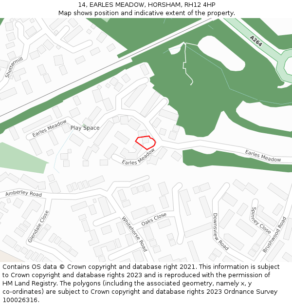 14, EARLES MEADOW, HORSHAM, RH12 4HP: Location map and indicative extent of plot