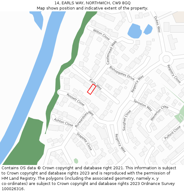 14, EARLS WAY, NORTHWICH, CW9 8GQ: Location map and indicative extent of plot