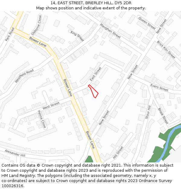 14, EAST STREET, BRIERLEY HILL, DY5 2DR: Location map and indicative extent of plot