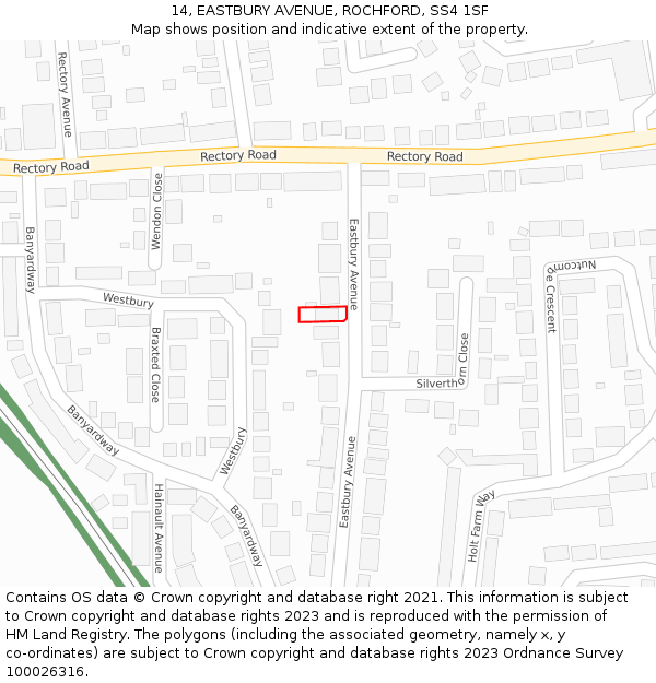 14, EASTBURY AVENUE, ROCHFORD, SS4 1SF: Location map and indicative extent of plot