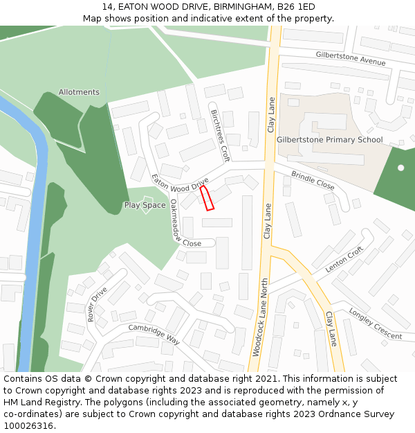 14, EATON WOOD DRIVE, BIRMINGHAM, B26 1ED: Location map and indicative extent of plot