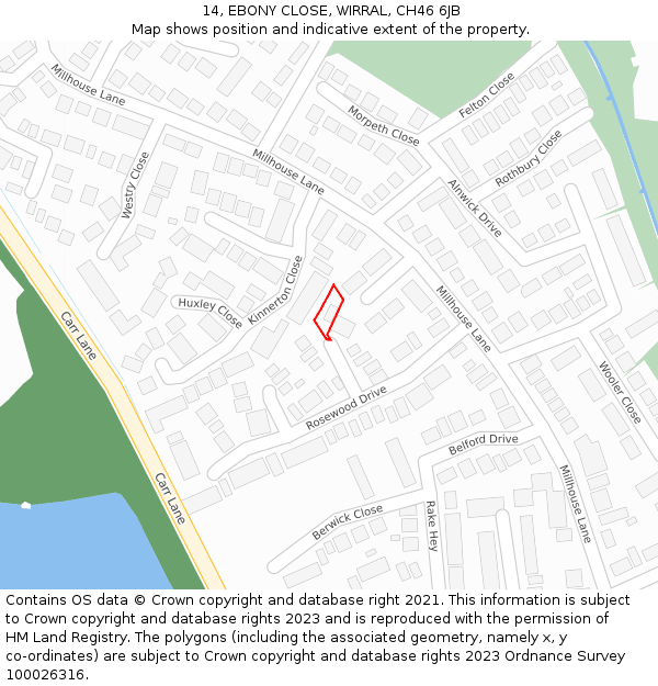 14, EBONY CLOSE, WIRRAL, CH46 6JB: Location map and indicative extent of plot