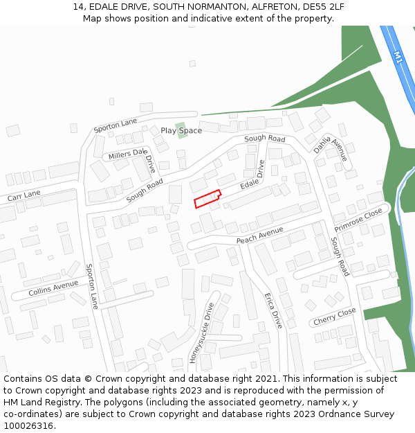 14, EDALE DRIVE, SOUTH NORMANTON, ALFRETON, DE55 2LF: Location map and indicative extent of plot