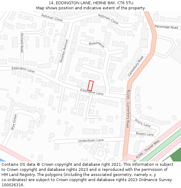 14, EDDINGTON LANE, HERNE BAY, CT6 5TU: Location map and indicative extent of plot