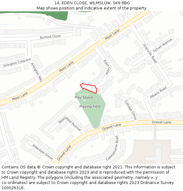 14, EDEN CLOSE, WILMSLOW, SK9 6BG: Location map and indicative extent of plot