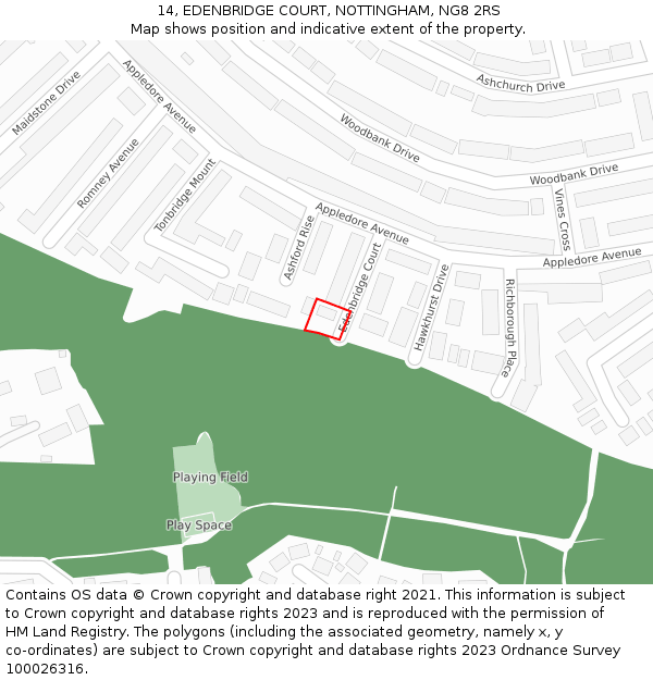 14, EDENBRIDGE COURT, NOTTINGHAM, NG8 2RS: Location map and indicative extent of plot