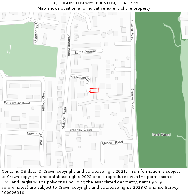 14, EDGBASTON WAY, PRENTON, CH43 7ZA: Location map and indicative extent of plot