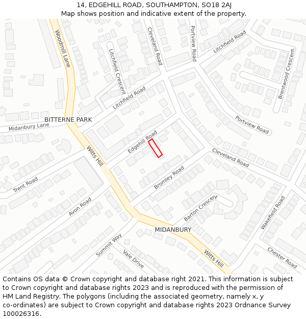 14, EDGEHILL ROAD, SOUTHAMPTON, SO18 2AJ: Location map and indicative extent of plot