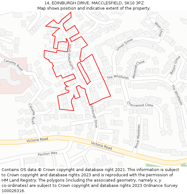 14, EDINBURGH DRIVE, MACCLESFIELD, SK10 3PZ: Location map and indicative extent of plot