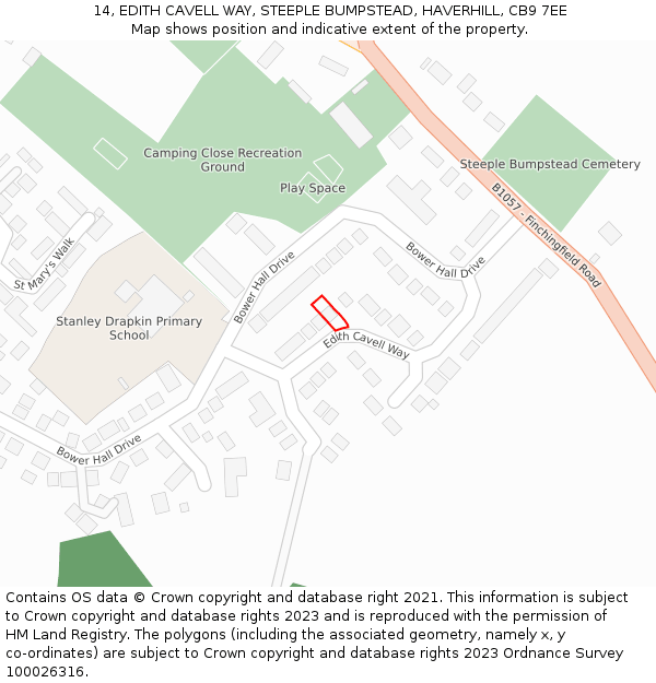 14, EDITH CAVELL WAY, STEEPLE BUMPSTEAD, HAVERHILL, CB9 7EE: Location map and indicative extent of plot