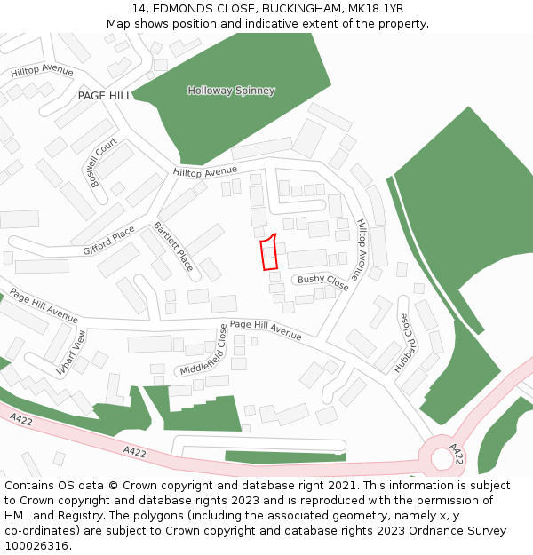 14, EDMONDS CLOSE, BUCKINGHAM, MK18 1YR: Location map and indicative extent of plot